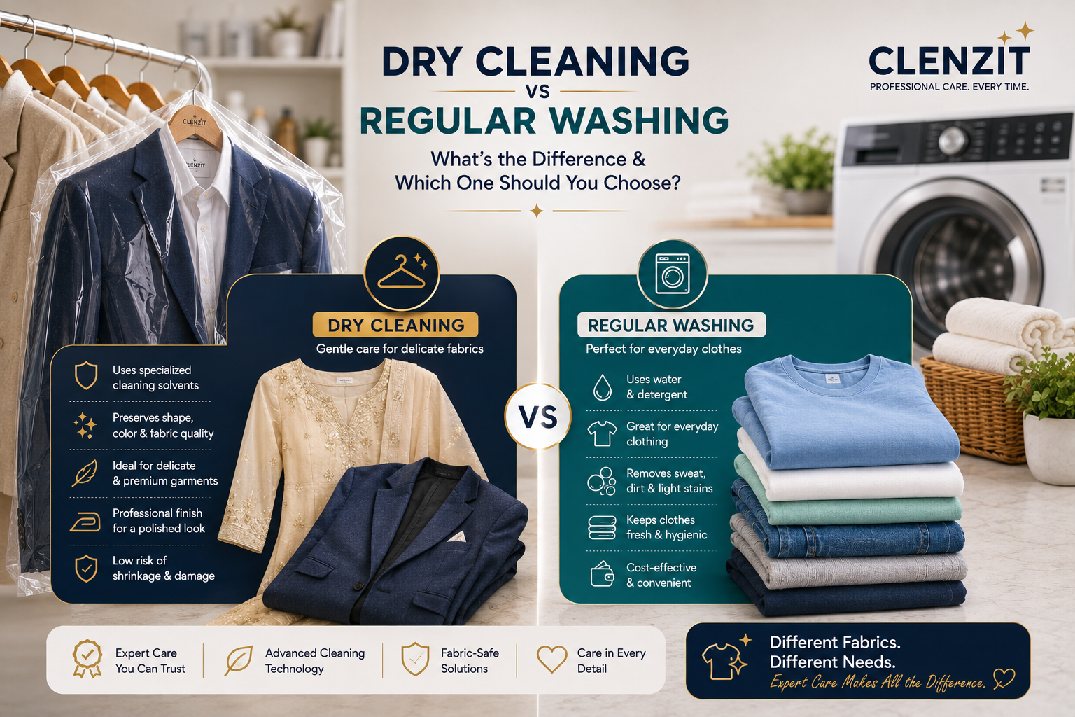 Dry Cleaning vs Regular Washing: What's the Difference & Which One Should You Choose ?