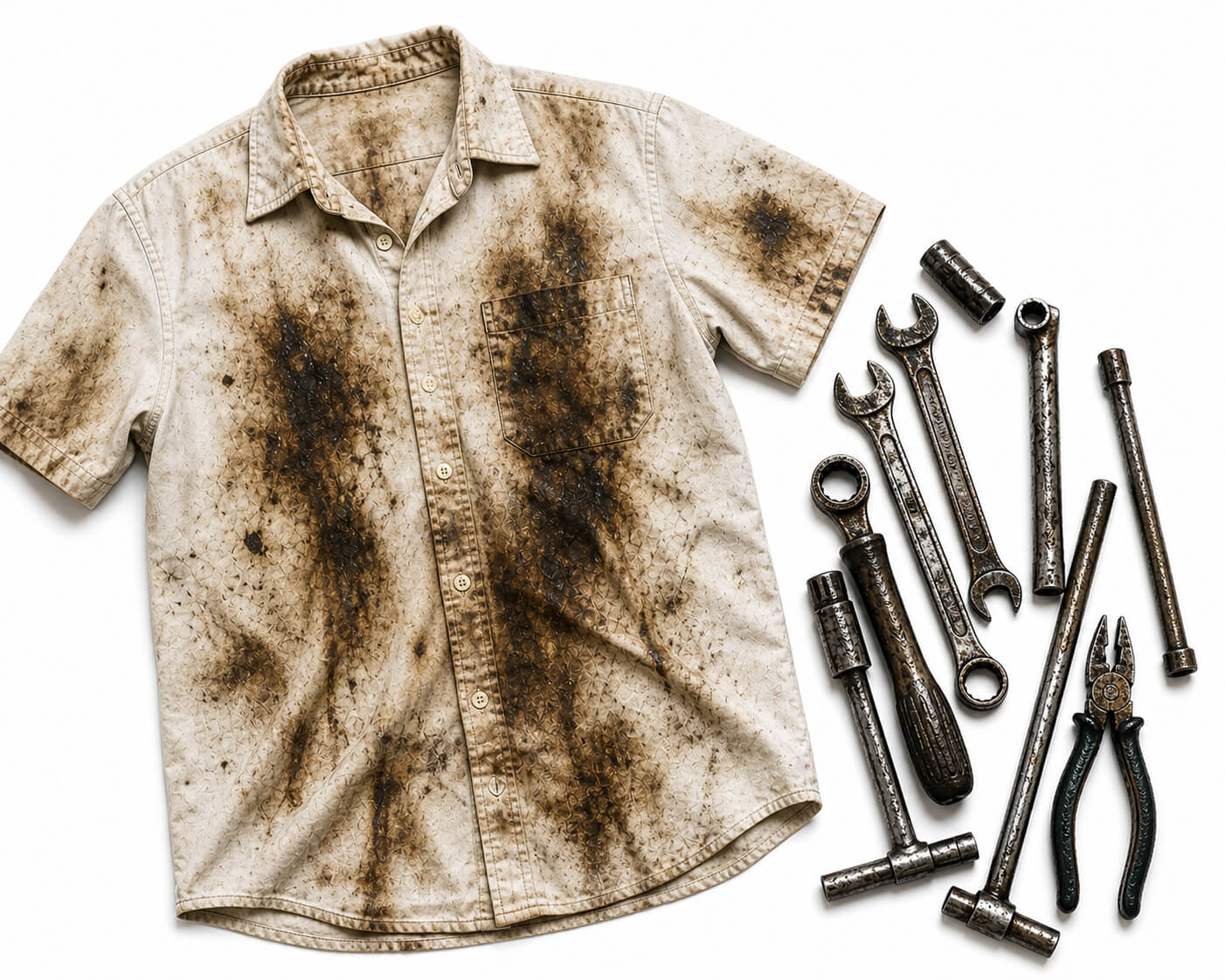 Dirty workwear before cleaning